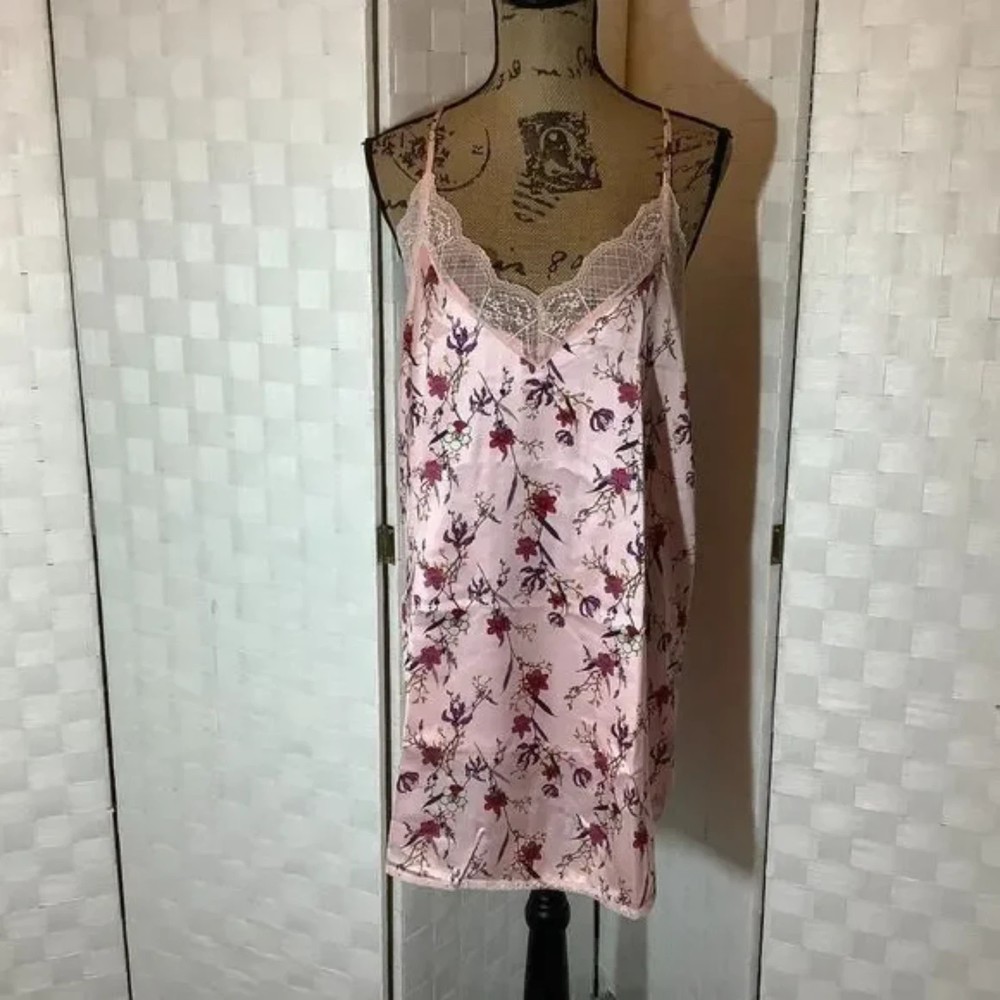NWT Chance floral lace trim slip pajamas nightgown size Large